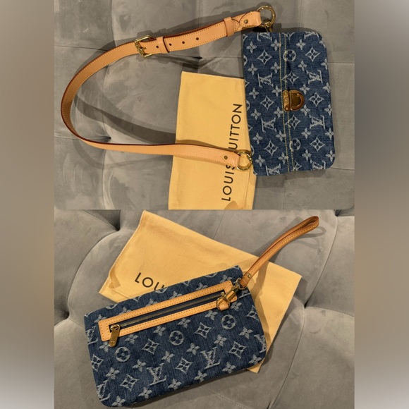 Louis Vuitton Blue Denim Monogram Clutch Push Lock Pochette Plat - Picture 2 of 16